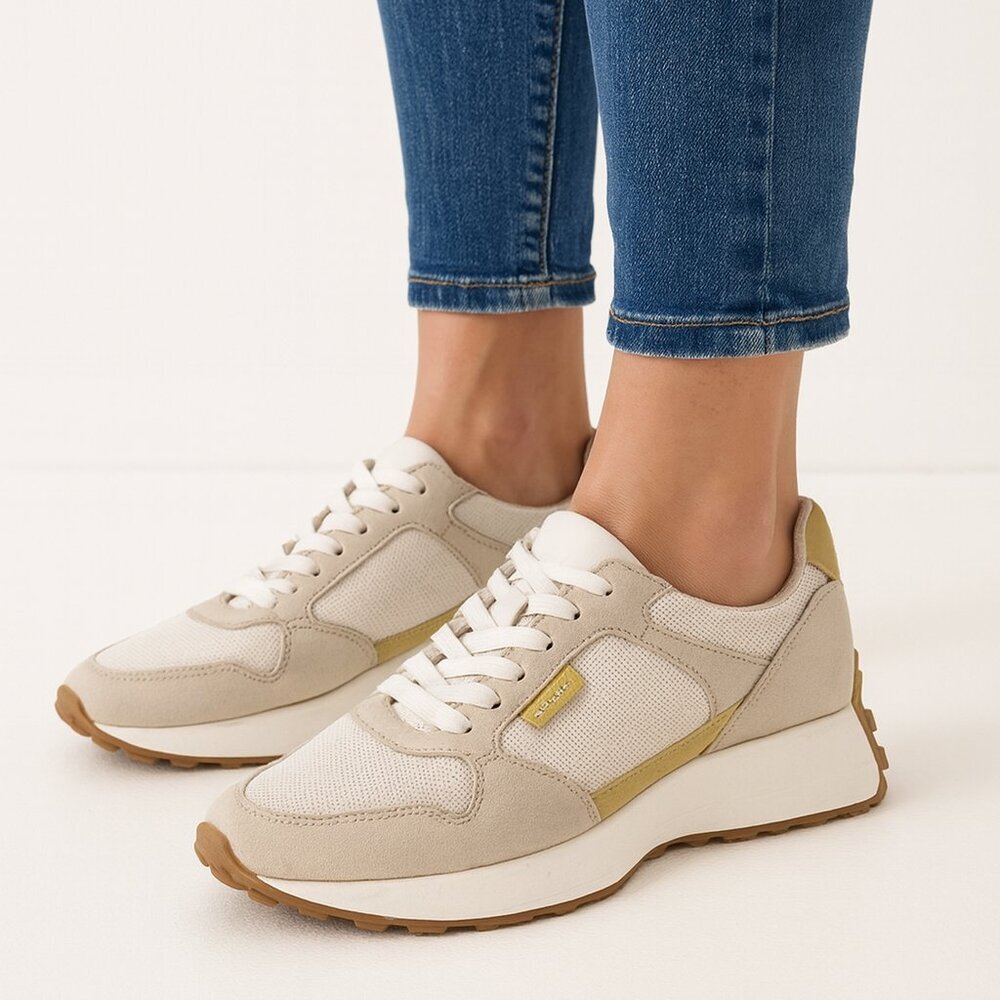 Women's Beige Casual Sneakers with Light Gold Accent - Comfortable Everyday Wear